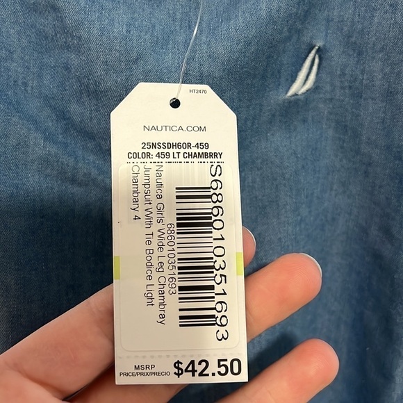 Nautica Girls Wide Leg Jumpsuit with Tie Chambray Size 4 NWT - Picture 5 of 6